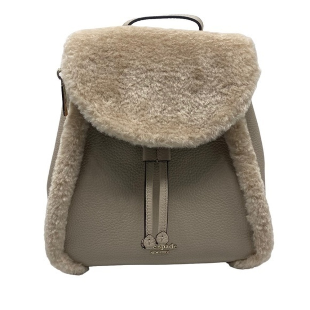 Kate Spade Lelia Medium Leather Flap Backpack Faux Shearling NWOT